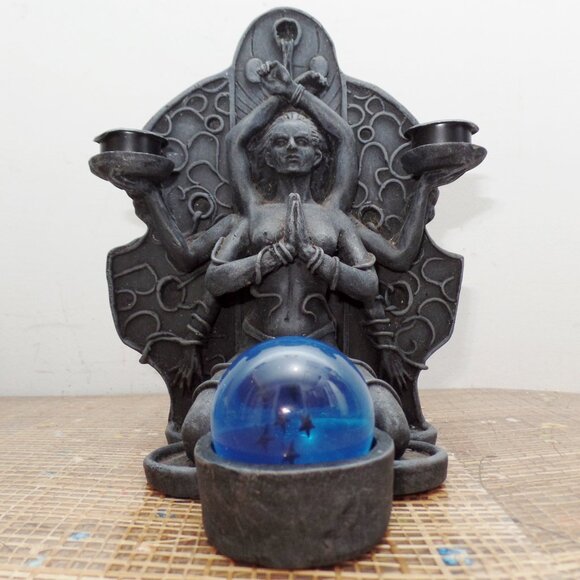 Kali The Black Goddess Bound And Kneeling Gothic Candle Holder - Picture 1 of 14